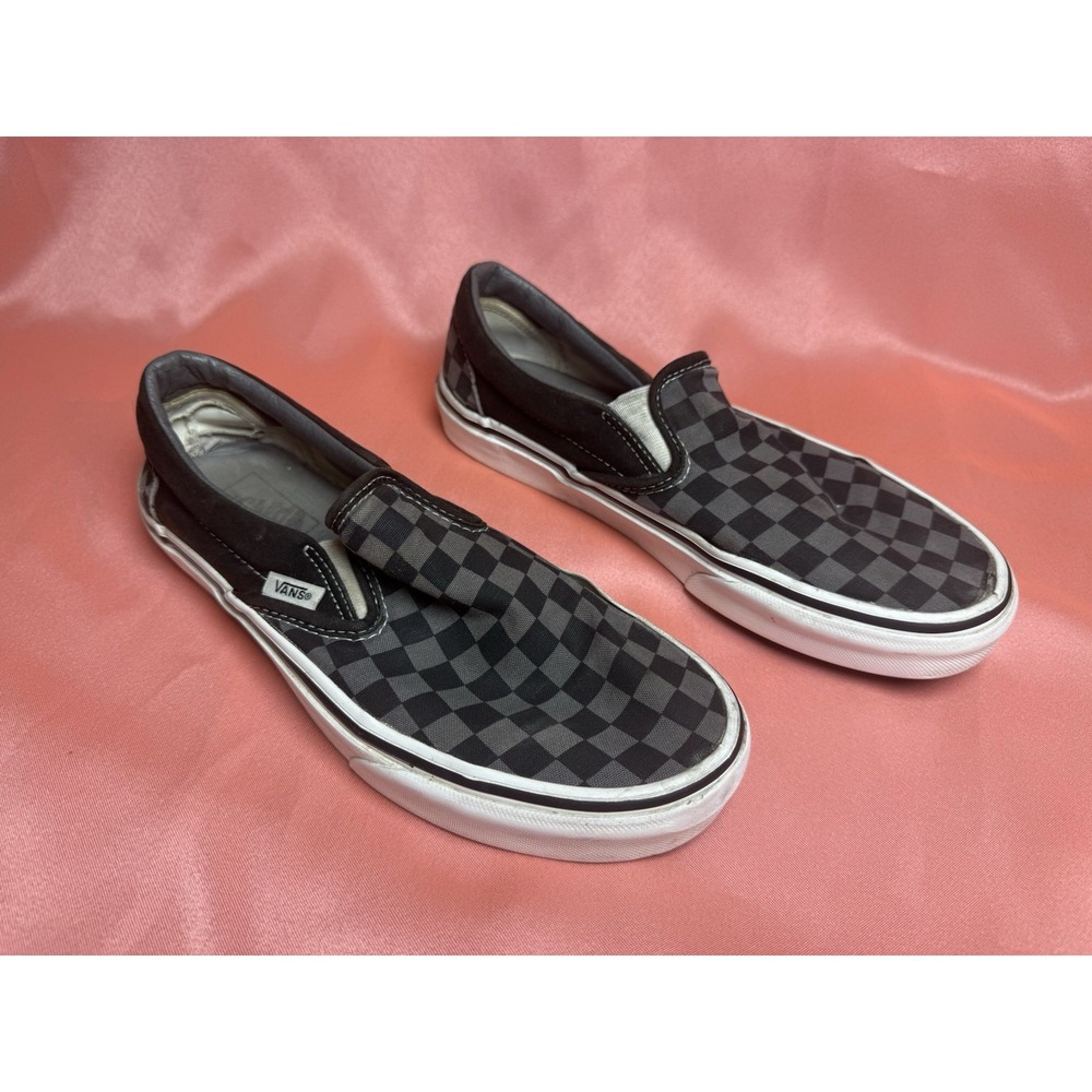 Vans Classic Slip-On Black Gray Checkerboard Canvas Shoes Women's 9.5 Men 8